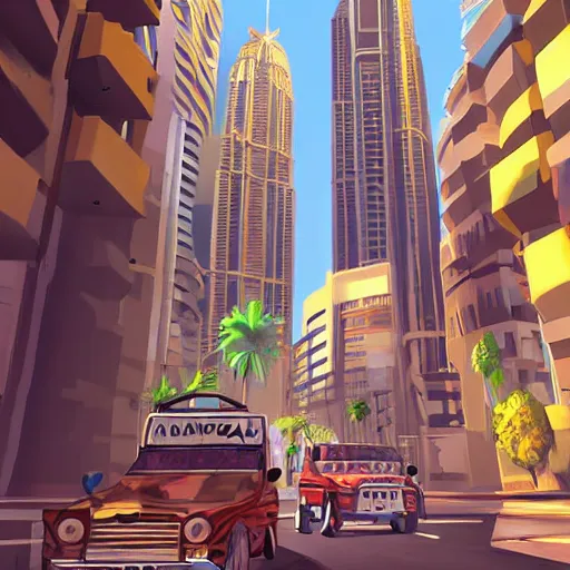 Image similar to gta : dubai, by masanori warugai