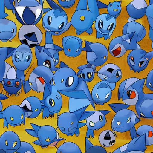 Prompt: a group of blue pokemon, high quality,