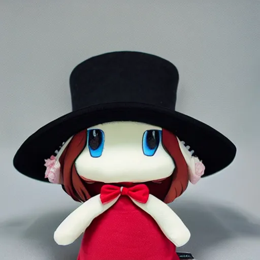 Image similar to cute fumo plush of a girl in a top hat, anime girl, hat