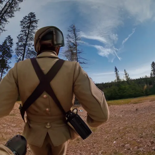 Prompt: gopro pov of a soldier during the revolutionary war