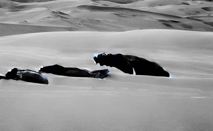 Image similar to standing whales in sand dunes, photography