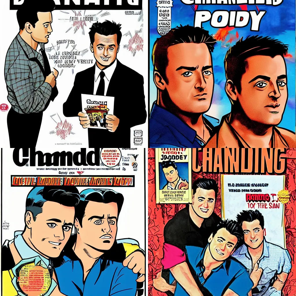 Prompt: chandler bing and joey Tribbiani comic book