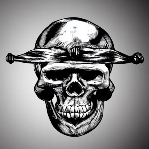 Image similar to skull of a pirate with tentacles protruding out at the bottom of the ocean photo realistic