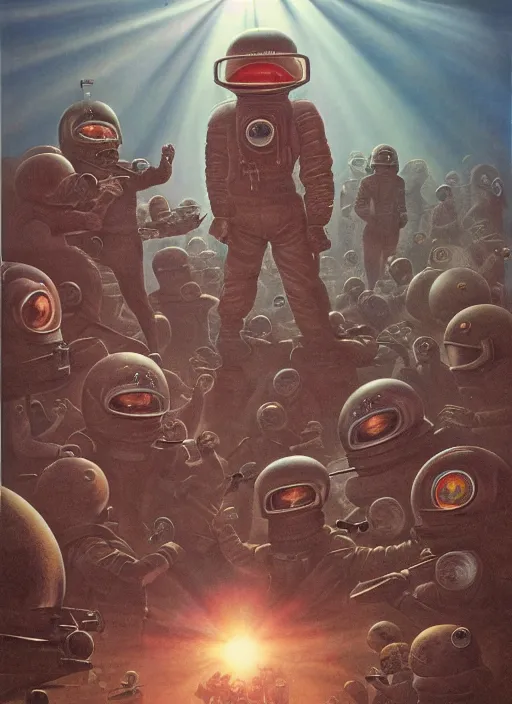 Image similar to highly detailed wide - angle portrait of a retro 1 9 6 0 s invasion from mars, nicoletta ceccoli, mark ryden, lostfish, earl nore, hyung tae, frank frazetta, global illumination, god rays, detailed and intricate environment