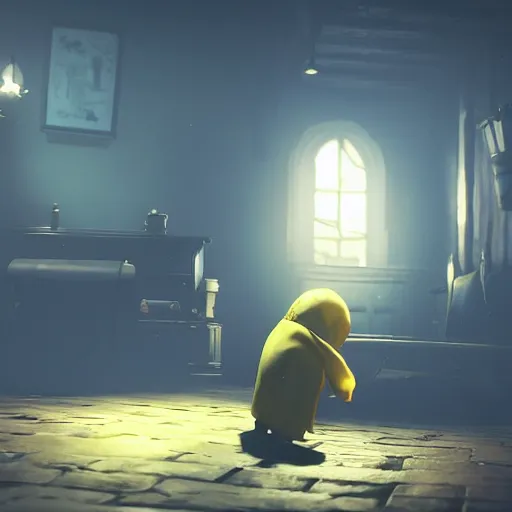 Prompt: six from little nightmares screenshot