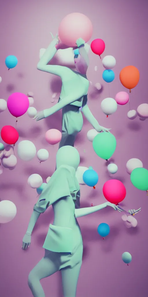Prompt: 3d matte render, dj rave party, Hsiao-Ron Cheng, balloons, pastel colors, hyper-realism, pastel, polkadots, minimal, simplistic, amazing composition, woman, vaporwave, wow, Gertrude Abercrombie, Beeple, minimalistic graffiti masterpiece, minimalism, 3d abstract render overlayed, black background, psychedelic therapy, trending on ArtStation, ink splatters, pen lines, incredible detail, creative, positive energy, happy, unique, negative space, pure imagination painted by artgerm