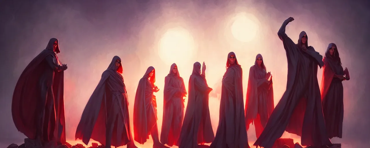 Image similar to cult members performing a ritual in capes by magali villeneuve, artgerm, greg rutkowski, digital art, sharp focus, award winning, intrecate details, 4 k,