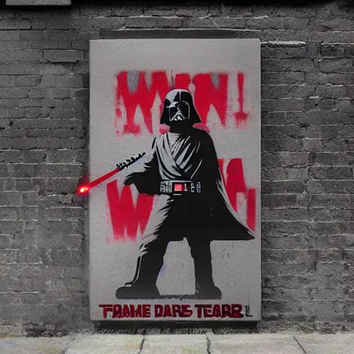 Prompt: poster film star wars in banksy style