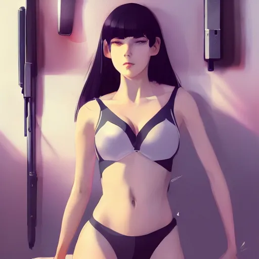 Image similar to Valorant Faide posing. By ilya kuvshinov, krenz cushart, Greg Rutkowski, trending on artstation. Glossy materials, sharp highlights, amazing textured brush strokes, accurate shape, clear curvy details, cinematic soft volumetric studio lighting, with backlight, VFX, HDR