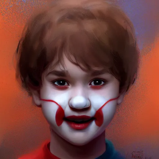 Image similar to Young Haley Joel Osment from the movie AI as cute clown kid, , by Stanley Artgerm Lau, WLOP, Rossdraws, James Jean, Andrei Riabovitchev, Marc Simonetti, Yoshitaka Amano, ArtStation, CGSociety,