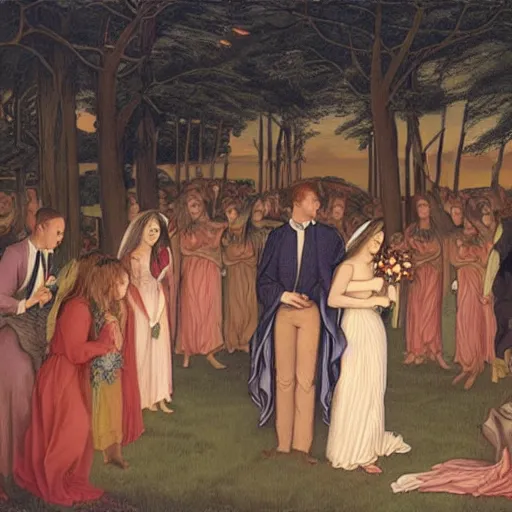 Image similar to Wedding at Dusk, art by Evelyn De Morgan