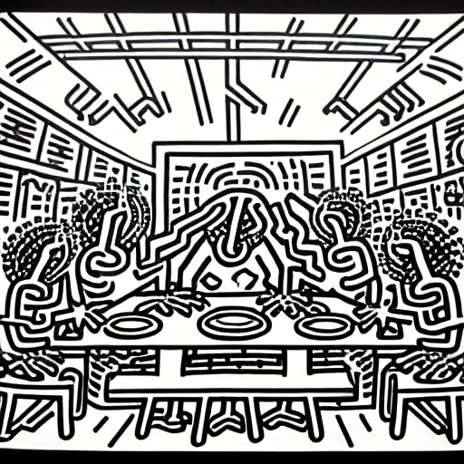 Image similar to The last supper, by Keith Haring