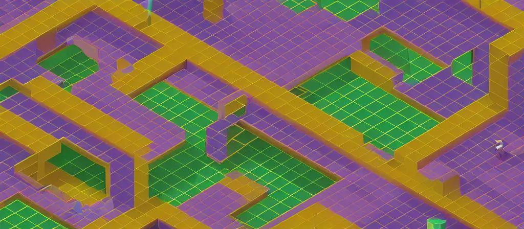 Prompt: huge gargantuan angular dimension of the backrooms indoor 7 0 s moquette scenario. surrealism, mallsoft, vaporwave, trending on artstation, shot from above, axonometric camera perspectic, epic scale by escher