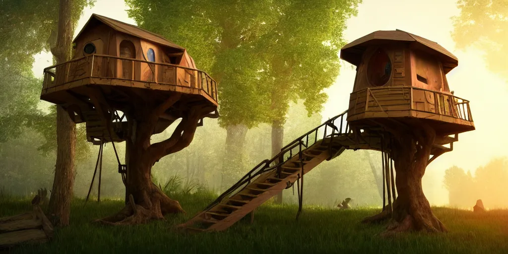 Image similar to in a cardboard treehouse, highly detailed, 8 k, hdr, award - winning, octane render, artstation, volumetric lighting