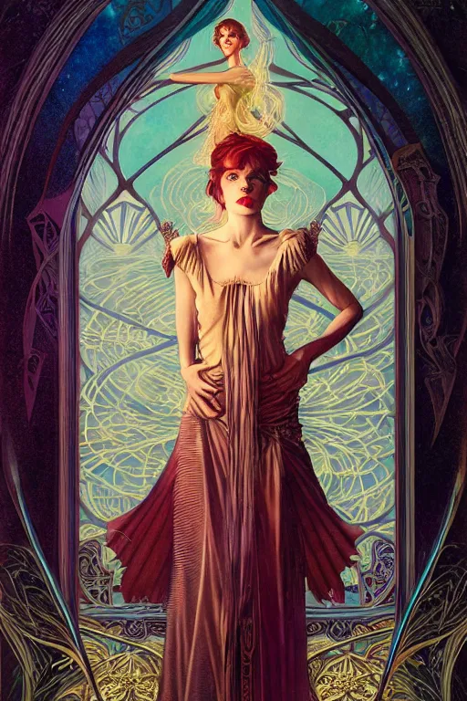Prompt: edmund dulac, leyendecker, greg hildebrandt, highly detailed portrait, lovely magical goddess feminine david bowie, fairy, art nouveau, stephen bliss, unreal engine, by greg rutkowski, loish, ferdinand knab, ilya kuvshinov, rossdraws, tom bagshaw, alphonse mucha, global illumination, radiant light, intricate environment