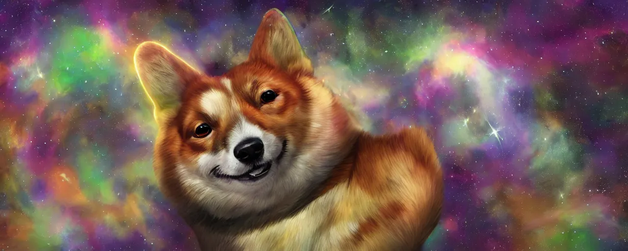 Image similar to galactic corgi, ultra realistic, digital art, concept art