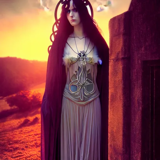 Image similar to photographic portrait of a stunningly beautiful gothic hermetic order of the golden dawn art nouveau female in soft dreamy light at sunset, contemporary fashion shoot, by edward robert hughes, annie leibovitz and steve mccurry, david lazar, jimmy nelsson, breathtaking, 8 k resolution, extremely detailed, beautiful, establishing shot, artistic, hyperrealistic, beautiful face, octane render