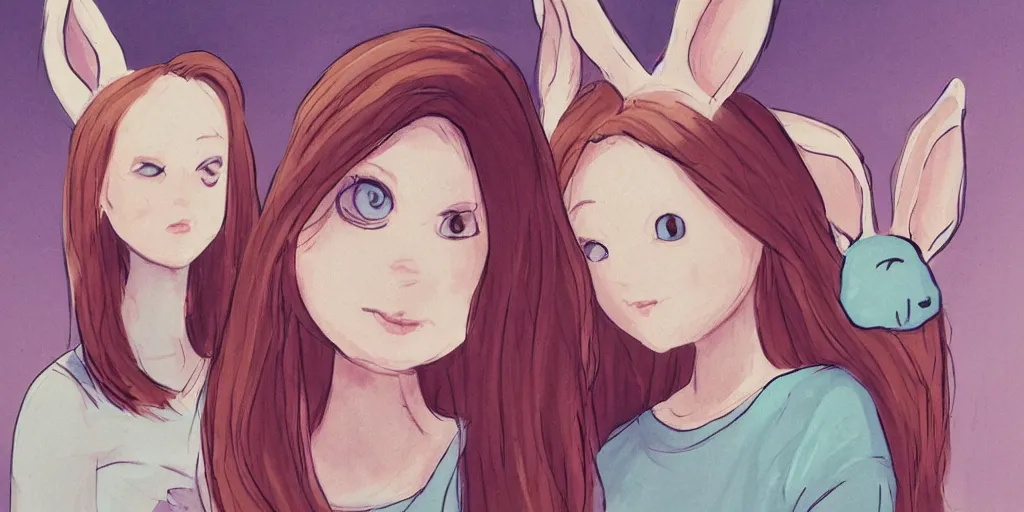 Image similar to women, ginger, cartoon, sweatshirt, concept art, concept art, bunny ears,