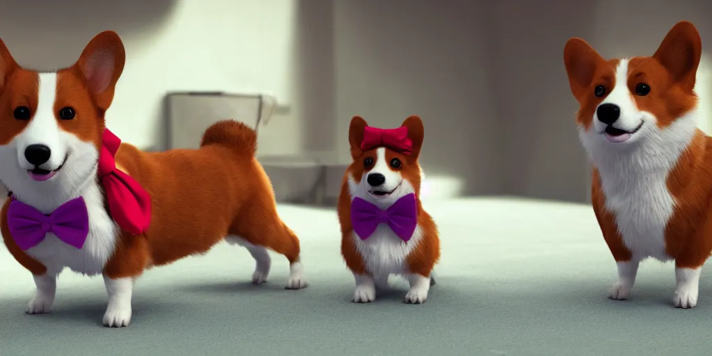 Prompt: a photo of 8k ultra realistic corgi wearing a red bowtie and purple party hat , cinematic lighting, trending on artstation, 4k, hyperrealistic, focused, high details, unreal engine 5, cinematic