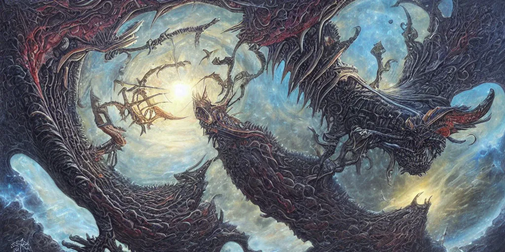 Image similar to alien space dragon by dan seagrave art