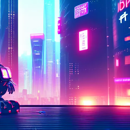 Image similar to a cute big robots life in cyberpunk city. super realistic 8 k render of a elegant, cinematic composition