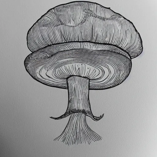 Prompt: mushroom outline, detailed sketch, black ink on white paper