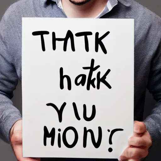 Image similar to man holding a thank you sign, madly grinning, studio light