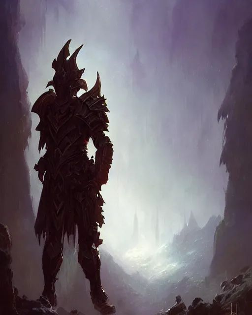Image similar to ethereal paladin wearing lustrous obsidian plate armor, dark fantasy scenery by greg rutkowski and frank frazetta, marc simonetti