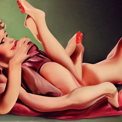 Image similar to 1950s pin-up girls laying down, photorealistic, studio lighting, very detailed