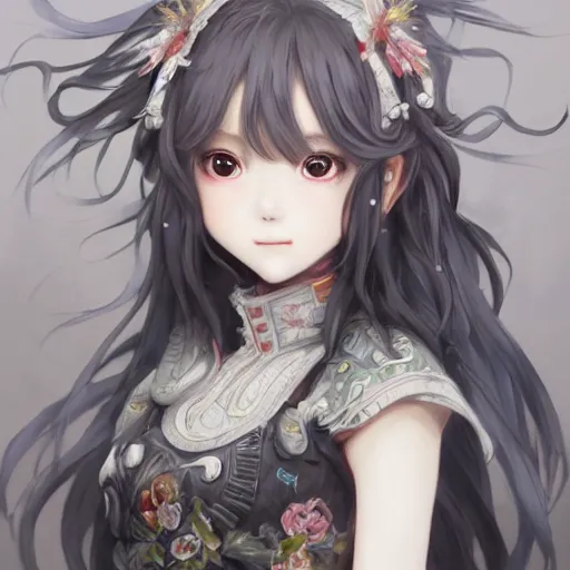 Image similar to dynamic composition, motion, ultra-detailed, incredibly detailed, a lot of details, amazing fine details and brush strokes, colorful and grayish palette, smooth, HD semirealistic anime CG concept art digital painting, watercolor oil painting of a young C-Pop idol girl, by a Chinese artist at ArtStation, by Huang Guangjian, Fenghua Zhong, Ruan Jia, Xin Jin and Wei Chang. Realistic artwork of a Chinese videogame, gradients, gentle an harmonic grayish colors.