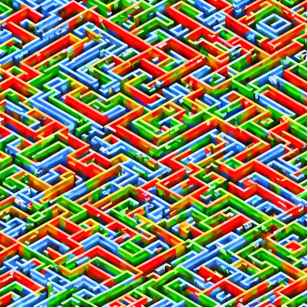 Prompt: wimmelbilder maze made of space invaders, arcade, 8 - bit, isometric, very sharp