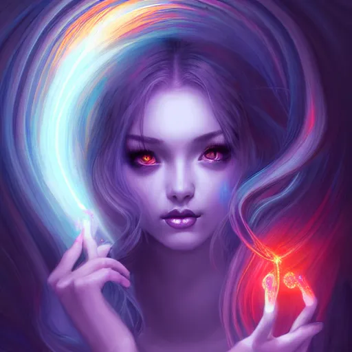 Image similar to mystical female creature with glowing energies and particals, surrounded by spirits, gloomy cinematic lighting, highly detailed, illustrated novel, by artgerm