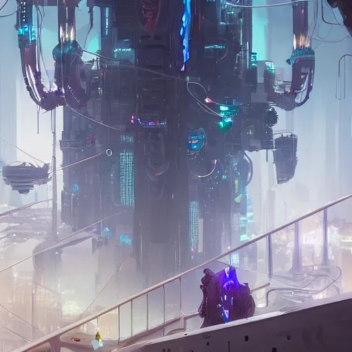 Image similar to cyberpunk jellyfishes, cables, futuristic hi-tech details, art by anthony macbain + greg rutkowski + alphonse mucha, concept art, 4k, sharp focus, cinematic unreal engine