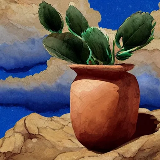 Prompt: impasto neolithic cavepainting terracotta vase greek art watercolors digital 2d vector anime art subterranean airy fresh clouds beautiful droning paintdripping extremely detailed blur