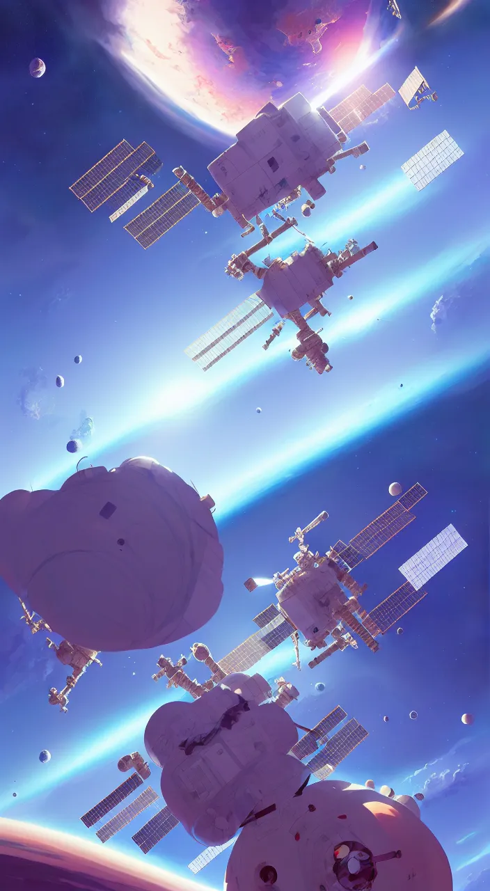 Prompt: international space station orbiting earth, in marble incrusted of legends official fanart behance hd by jesper ejsing, by rhads, makoto shinkai and lois van baarle, ilya kuvshinov, rossdraws global illumination