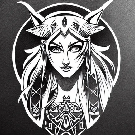 Image similar to tattoo design, stencil, portrait of princess zelda by artgerm,