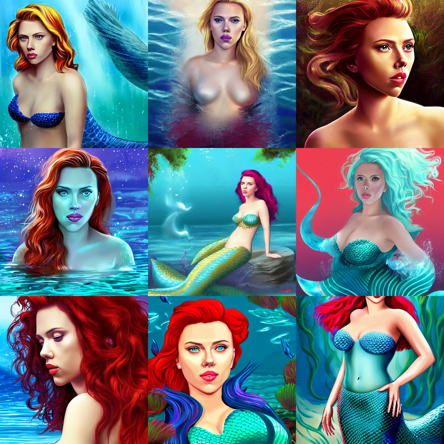 Prompt: scarlett johansson as a mermaid, digital art