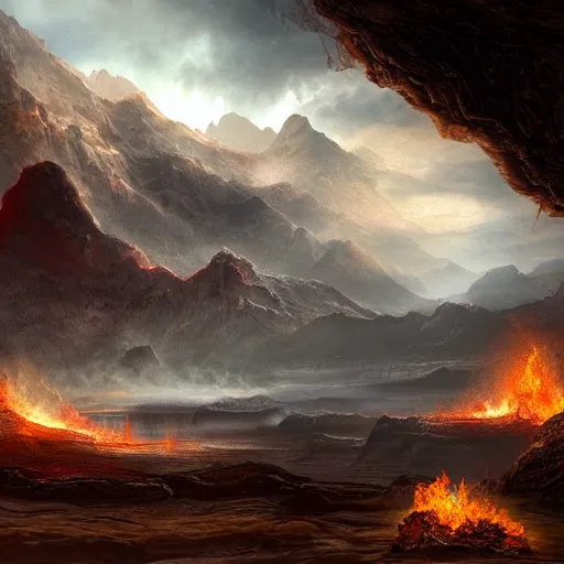 Image similar to hell landscape detailed matte painting