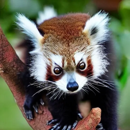 Image similar to a full grown hybrid red panda - lemur - cat - raccoon, cute hybrid, wlop