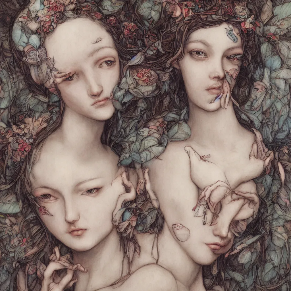 Image similar to focused portrait of a nymph fairy by james jean, single face
