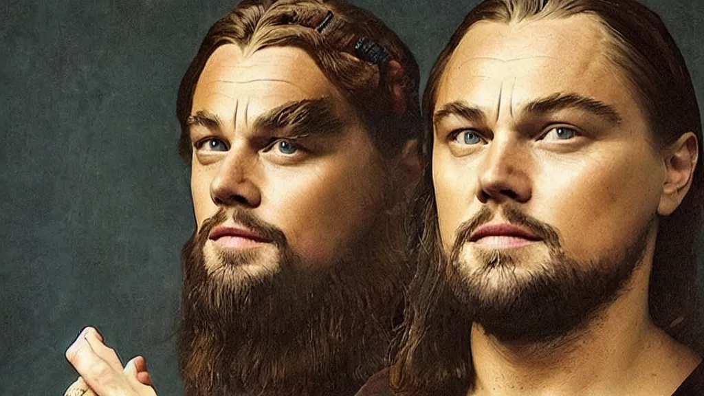 Prompt: Leonardo DiCaprio dressed as Leonardo DaVinci