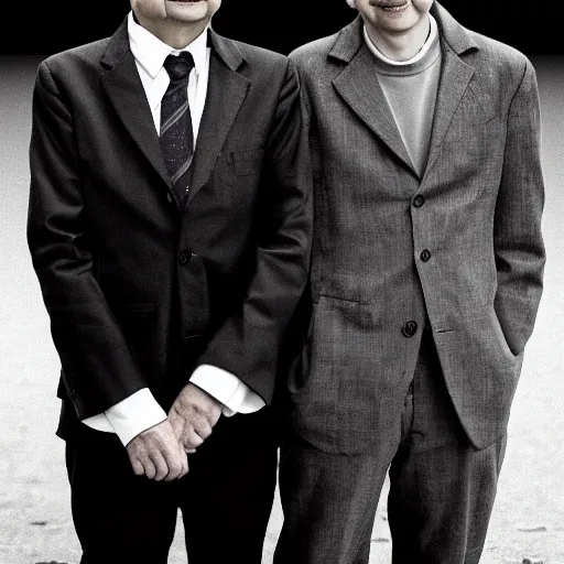 Image similar to A portrait mr bean teams up with a teenage rowan atkinson, perfect faces, 50 mm, award winning photography