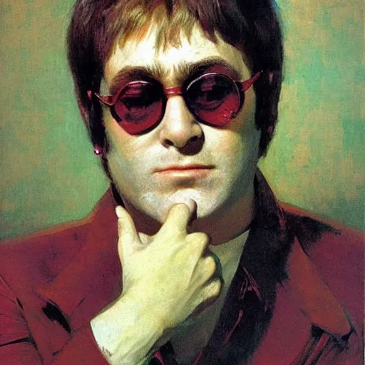 Image similar to portrait of elton john lennon thoughtful in 1 9 7 0 by ilya repin