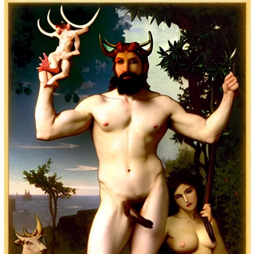 Prompt: horned god pan, tom of finland, bouguereau