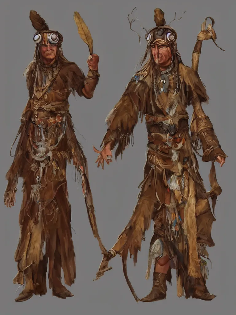 Prompt: digital character concept art of Neolithic era shaman wearing VR headset, artstation