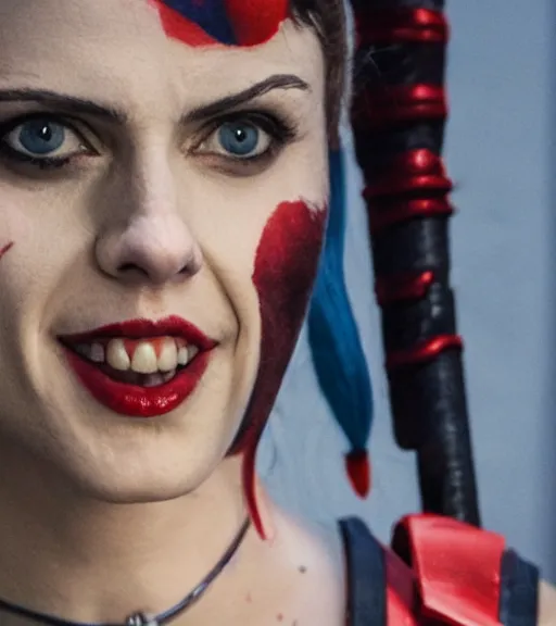 Image similar to film still of alexandra daddario as harley quinn