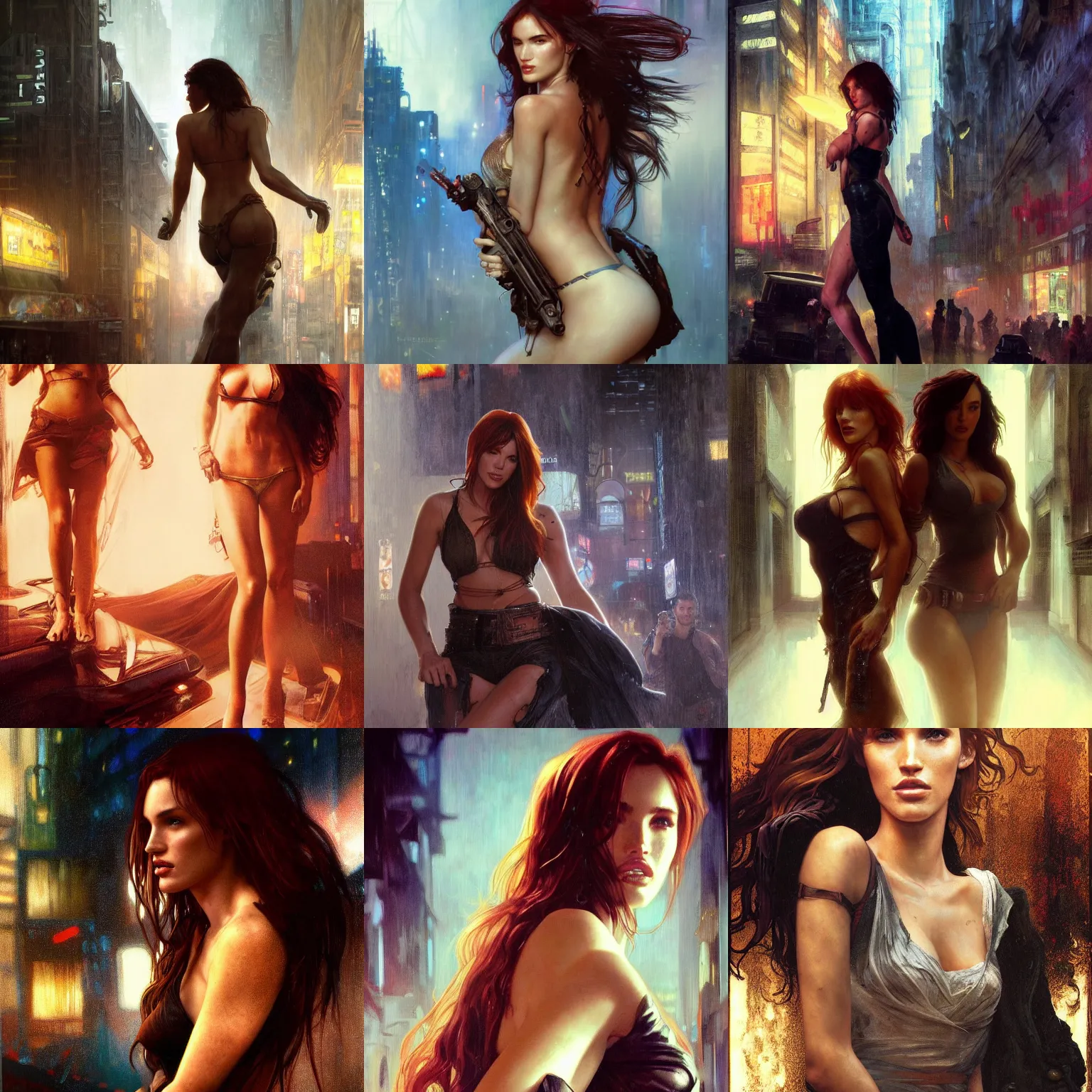 Prompt: bella thorne and megan fox, hyperrealistic full figure, bladerunner street, art of elysium by jeremy mann and alphonse mucha and frank frazetta, fantasy art, photo realistic, dynamic lighting, artstation, full figure poster, volumetric lighting, very detailed face, 4 k, award winning