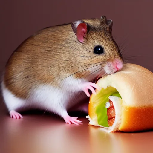 Image similar to photograph of a hamster in a hot dog bun, studio lighting