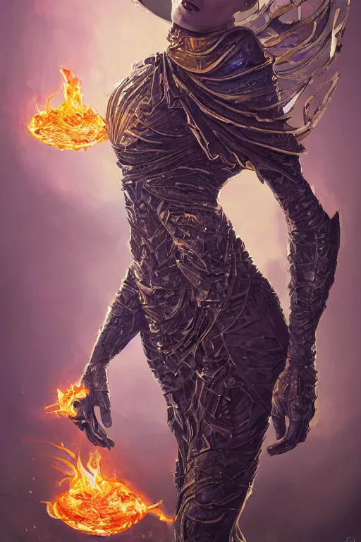 Image similar to torso closeup model wearing exploding fire dress, sorcerer, diamonds, angel, fantasy, dramatic lighting, d & d, deep focus, d & d, fantasy, intricate, elegant, highly detailed, digital painting, artstation, concept art, matte, sharp focus, illustration, hearthstone, art by artgerm and greg rutkowski and alphonse mucha