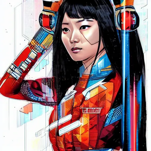 Image similar to portrait of a asian female android, by MARVEL comics and Sandra Chevrier